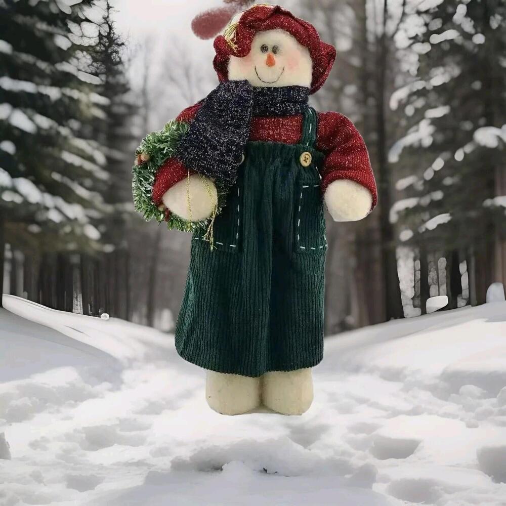 Winter Snoman Matching Hat Scarf Snow GIRL Lace Bloomers Green Dress Wreath 18"